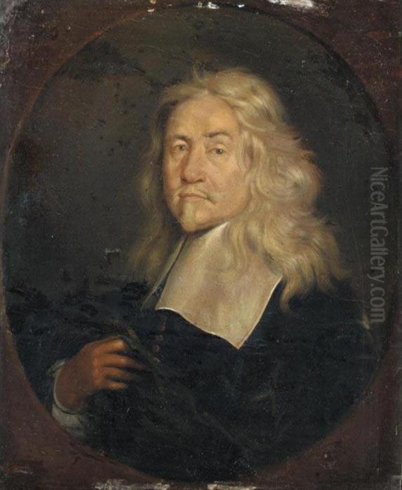 Portrait Of A Gentleman, Half 
Length, Wearing Black With A White Ruff, Said To Be Erasmus Quellinus Oil Painting by Gonzales Cocques
