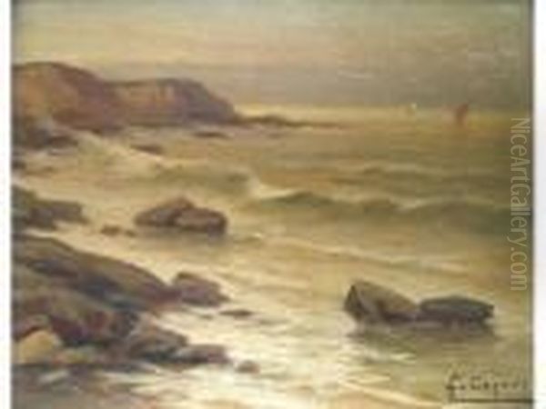 Voilier Dans L'estuaire Oil Painting by Gaston Corbier