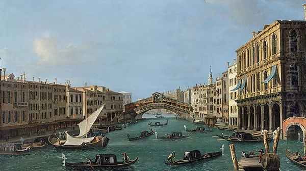 View of the Grand Canal from the South, the Palazzo Foscari to the right and the Rialto Bridge beyond Oil Painting by (Giovanni Antonio Canal) Canaletto