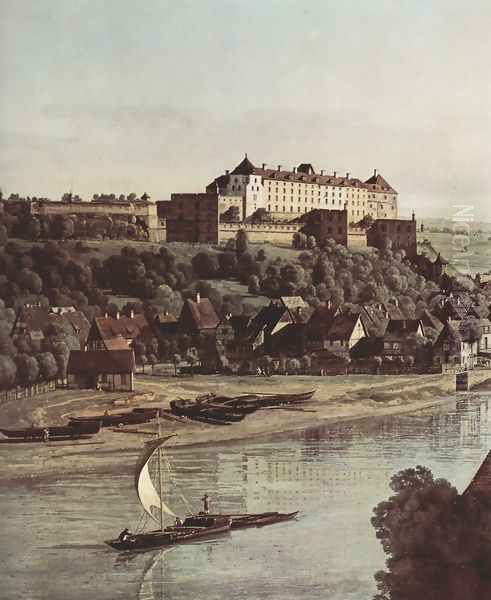 View from Pirna, Pirna vineyards at Prosta, with Fortress Sonnenstein, detail Oil Painting by (Giovanni Antonio Canal) Canaletto