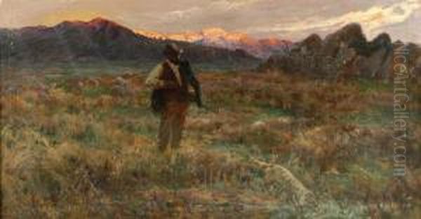Cacciatore Con Cane Nella Brughiera Oil Painting by Augusto Corelli