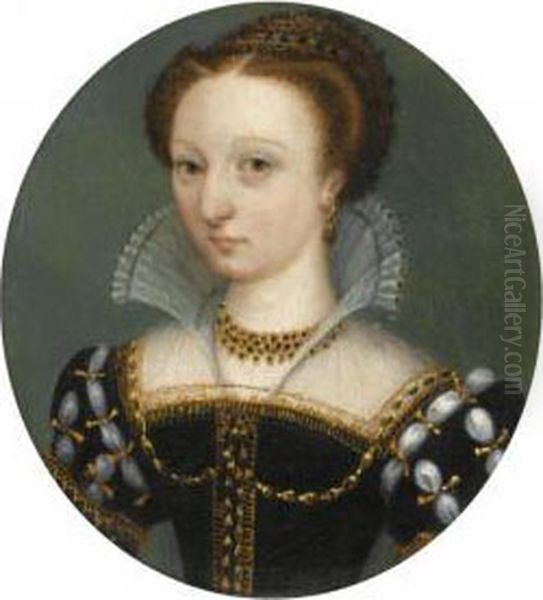 Portrait Of A Lady, Head And 
Shoulders, Wearing An Elaborately Decorated Dress And Necklace Oil Painting by Corneille De Lyon