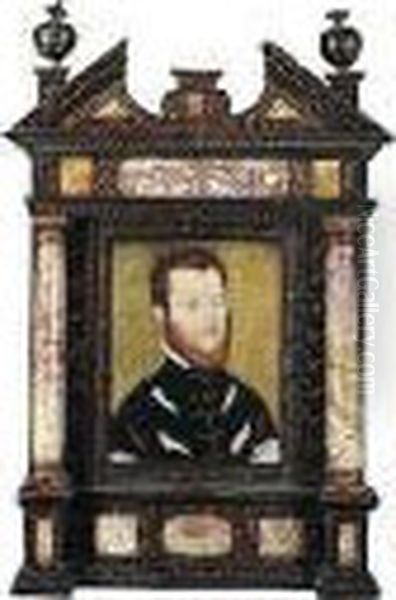 Portrait Of A Bearded Man, Head 
And Shoulders, Wearing A Black Slashed Doublet With Gold Braid Oil Painting by Corneille De Lyon