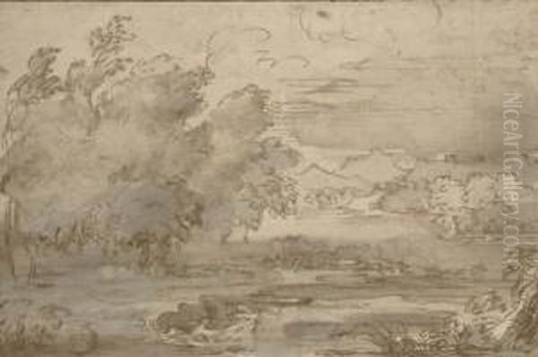 A River Landscape With Cattle Oil Painting by Michel Corneille II