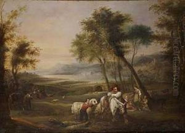 Paisaje Con Campesinos Oil Painting by Andres Cortes