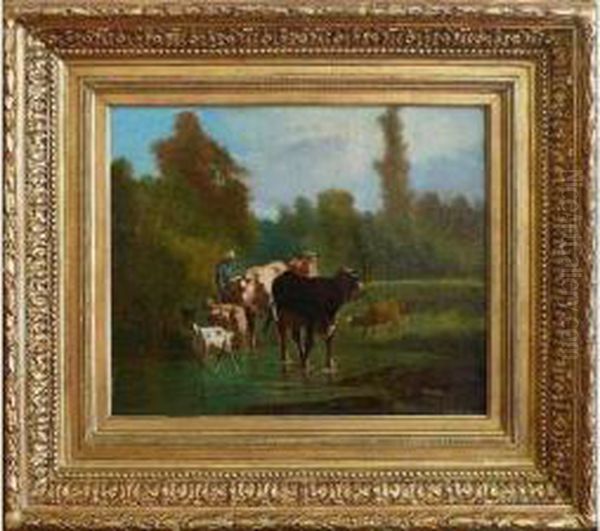 Berger Et Son Troupeau. Oil Painting by Andres Cortes