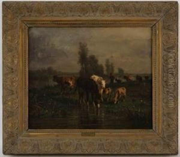 Paysanne Et Animaux A L'etang Oil Painting by Andres Cortes