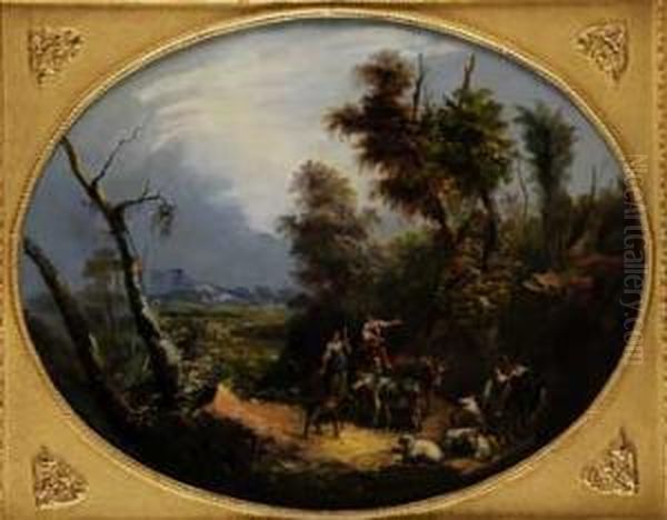 Par De Paisajes Con Figuras Oil Painting by Andres Cortes