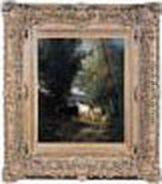 Troupeau De Vaches Et Moutons Sur Le Chemin Oil Painting by Andres Cortes