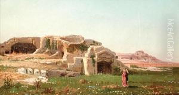 Le Rovine Di Paestum Con
Figure Oil Painting by Federico Cortese