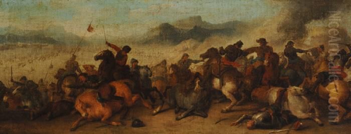 Battlefield Oil Painting by Guglielmo Cortese Il Borgognone