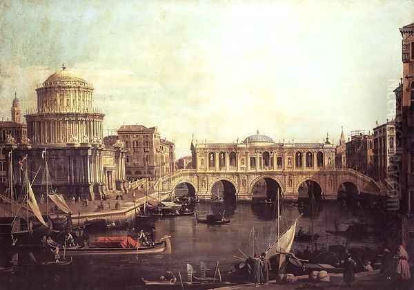 Capriccio The Grand Canal, with an Imaginary Rialto Bridge and Other Buildings Oil Painting by (Giovanni Antonio Canal) Canaletto
