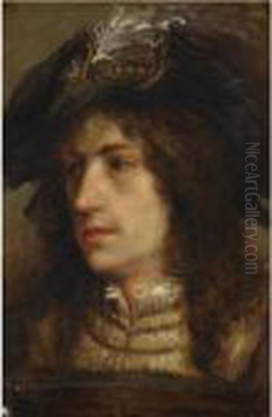 Portrait Of A Young Man With A 
Feathered Beret, Wearing A Brown Tunic And A White Chemise Oil Painting by Jan Cossiers