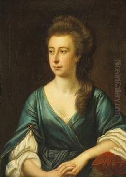 A Portrait Of A Lady, 
Half-length, Seated, With Her Arm Resting On A Pillow, Thought To Be The
 Countess Of Guildford Oil Painting by Francis Coates Jones