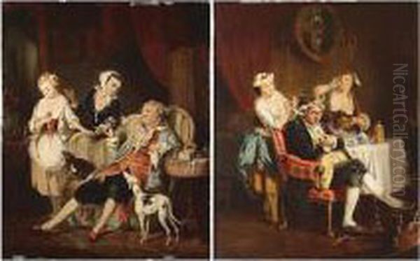 Eugene , Youth; Age, A Pair, 
Both Signed, Oil On Canvas , Each 44 X 36 Cm.; 17 1/2 X 14 In Oil Painting by Eugene Cottin