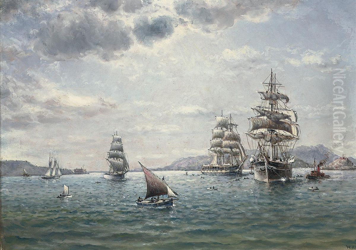 Windjammers And Other Commercial Sail In San Francisco Bay Oil Painting by William Coulter