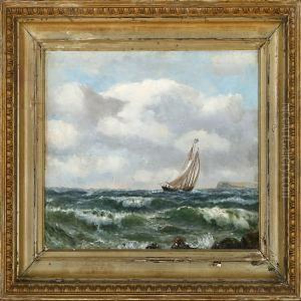 Marine With A Saling Ship Passing A Rocky Coast Oil Painting by William Coulter