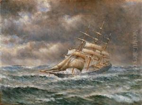 Ship In Stormy Seas Oil Painting by William Coulter