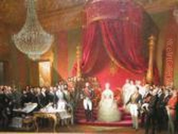 La Commission Du Musee 
Napoleonpresente A Leurs Majestes Imperiales, Au Palais De Saint-cloud, 
Lesplans Du Musee Fonde A Amiens Par Lempereur. Oil Painting by Joseph Desire Court