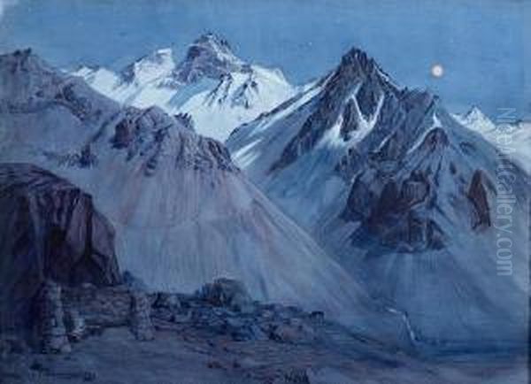 Valle Del Rio Colorado Nocturno Al Fondo El Rabicano Oil Painting by Ernest Courtois De Bonnencontre