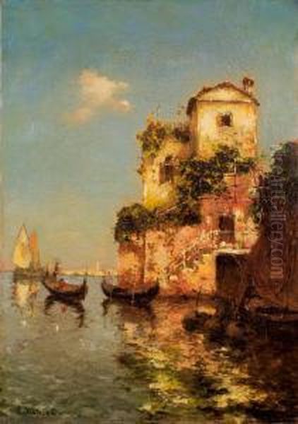 Canal A Venise Oil Painting by Charles Cousin