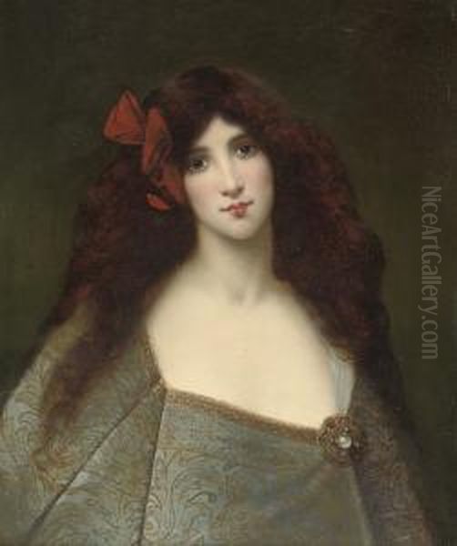 A Young Beauty Dressed For The Ball Oil Painting by Charles Cousin
