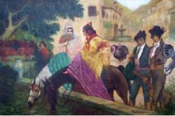 La Halte. Oil Painting by Charles Cousin