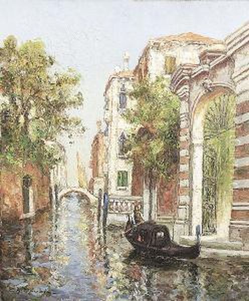 Canal In Venice Oil Painting by Charles Cousin