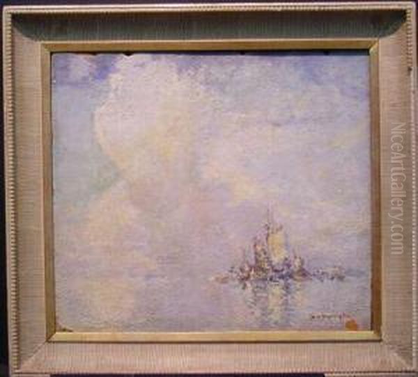 A Venetian Lagoon Oil Painting by Charles Cousin