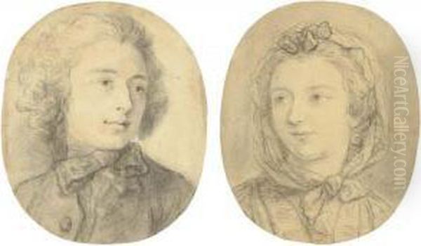 Portrait Of A Man, Bust-length, 
Looking To The Right; And Portraitof A Woman, Bust-length, Looking To 
The Left Oil Painting by Charles-Antoine Coypel