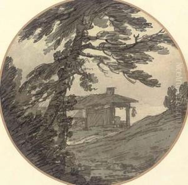 A Ruined Barn Amongst Trees Oil Painting by Alexander Cozens