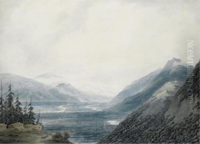 Pays De Valais Near The Lake Of Geneva Oil Painting by John Robert Cozens
