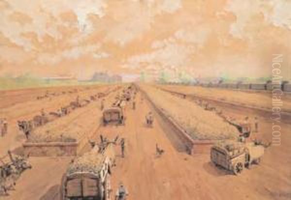 La Raccolta Delle Barbabietole Oil Painting by Aurelio Craffonara