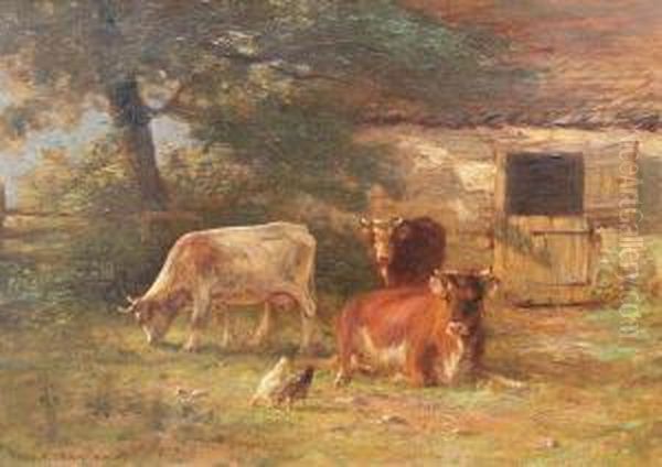 ''in The Farm Yard, 
Late Afternoon'' Oil Painting by Thomas Bigelow Craig