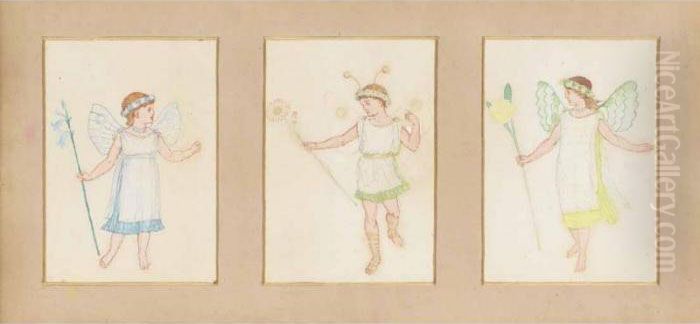 Triptych Of Fairy Designs For The Howard Children's Christmas Play Oil Painting by Walter Crane
