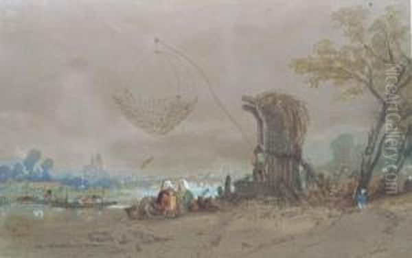 La Famille De Pecheurs Oil Painting by Louis Amable Crapelet