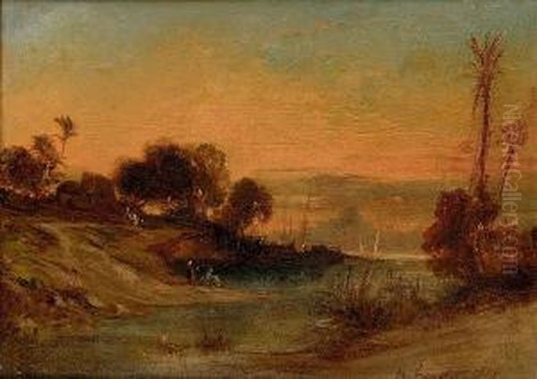 Le Nil Au Coucher Du Soleil Oil Painting by Louis Amable Crapelet