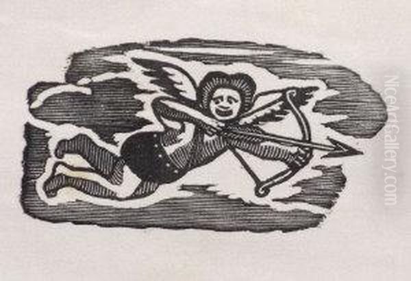 Miscellaneous Proofs On Linen 
Of Various Blocks Engraved By Joseph Crawhall Ii , Of Which Most 
Identifiable With Publications Written And Illustrated By Him; Various 
Proofs Of Crawhall Coat Of Arms And One Other, And Two Rehearsal 
Sketches For Boo Oil Painting by Joseph Crawhall