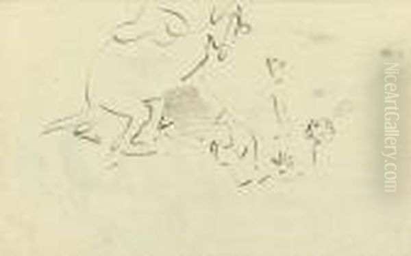 The Boxing Kangaroo (
Recto
) And A Subsidiary Sketch (
Verso Oil Painting by Joseph Crawhall