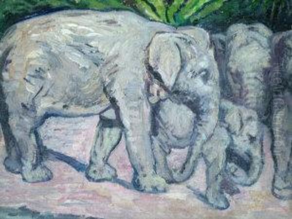 Family Of Elephants Oil Painting by Joseph Crawhall