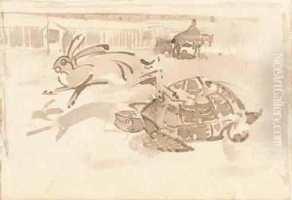 Tortoise And Hare Oil Painting by Joseph Crawhall