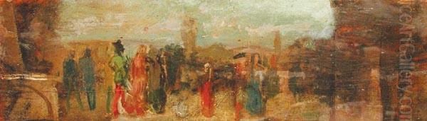 Interno Di Citta Con
Figure Oil Painting by Tranquillo Cremona