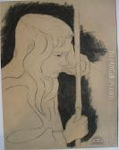 Enfant Tenant Un Bambou Oil Painting by Suzanne Crepin