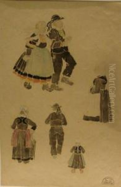 Etude De Costumes Bretons Oil Painting by Suzanne Crepin