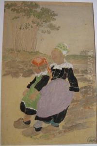 Petite Fille Et Sa Grand-mere Oil Painting by Suzanne Crepin