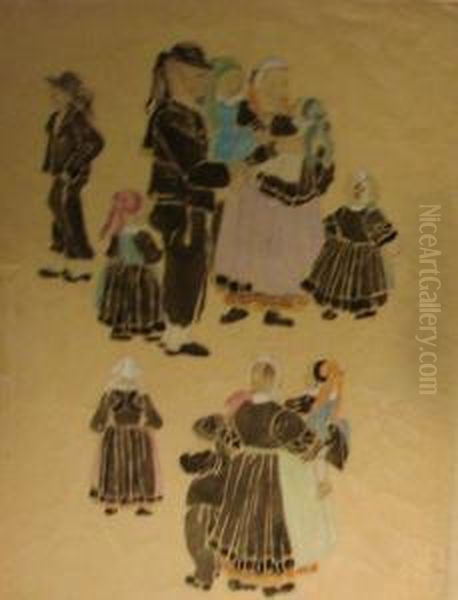 Etude De Costumes Bretons Oil Painting by Suzanne Crepin