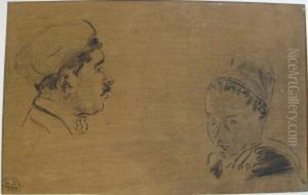 Breton Et Bretonne De Profil Oil Painting by Suzanne Crepin