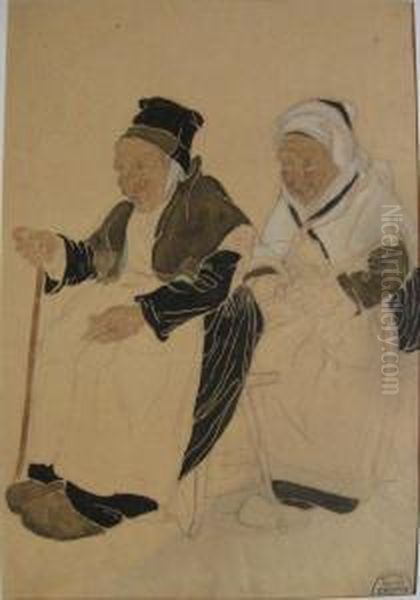 Deux Femmes En Costume Traditionnel Oil Painting by Suzanne Crepin