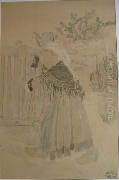 Enfant A La Barriere Oil Painting by Suzanne Crepin