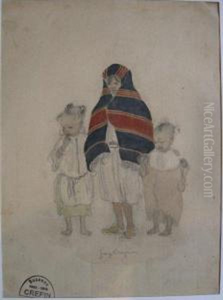 Jeune Fille Et Deux Enfants Oil Painting by Suzanne Crepin